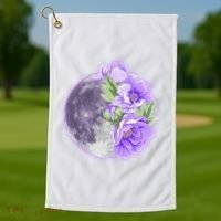 Purple Peonies Flowers Full Moon Golf Towel thumb 1