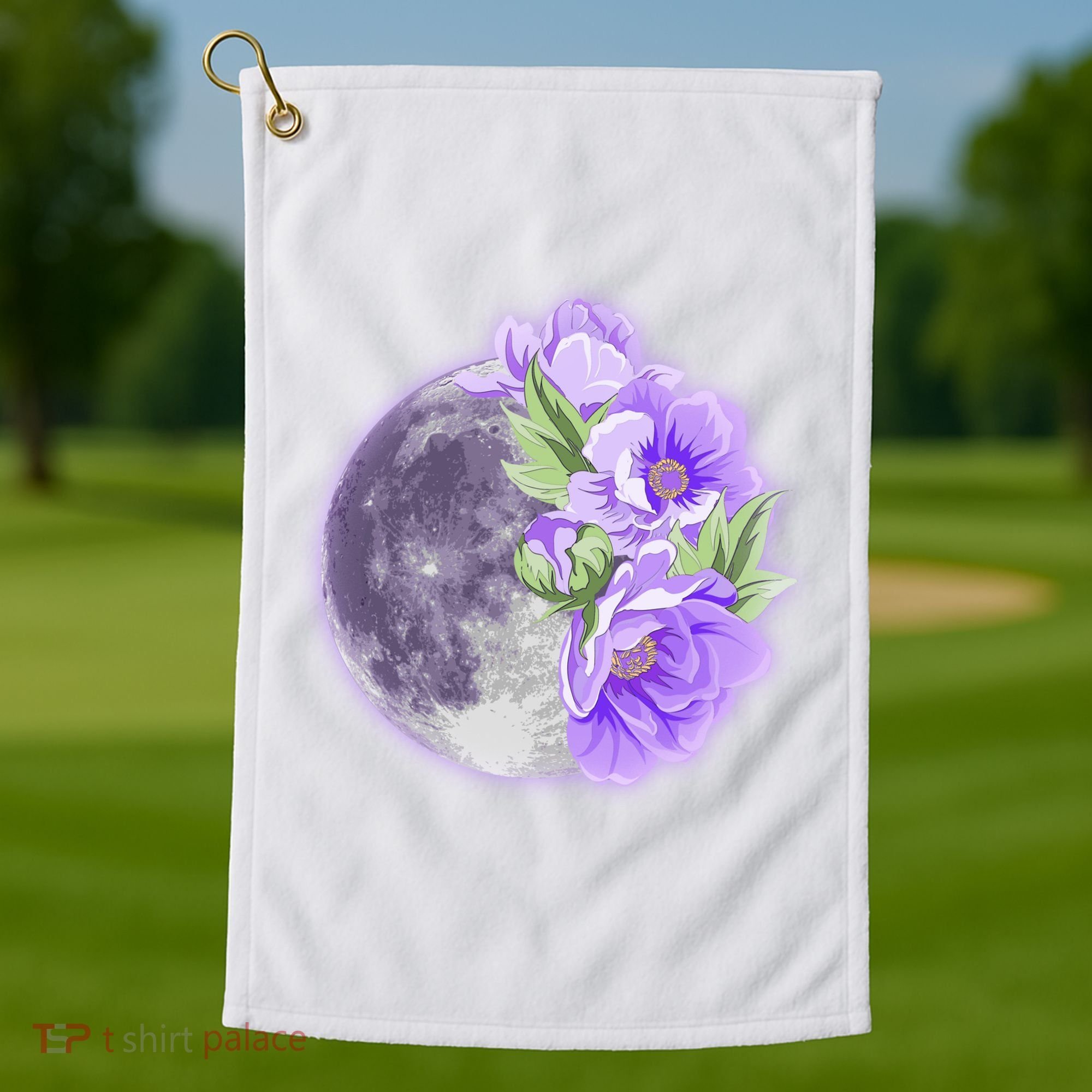 Purple Peonies Flowers Full Moon Golf Towel