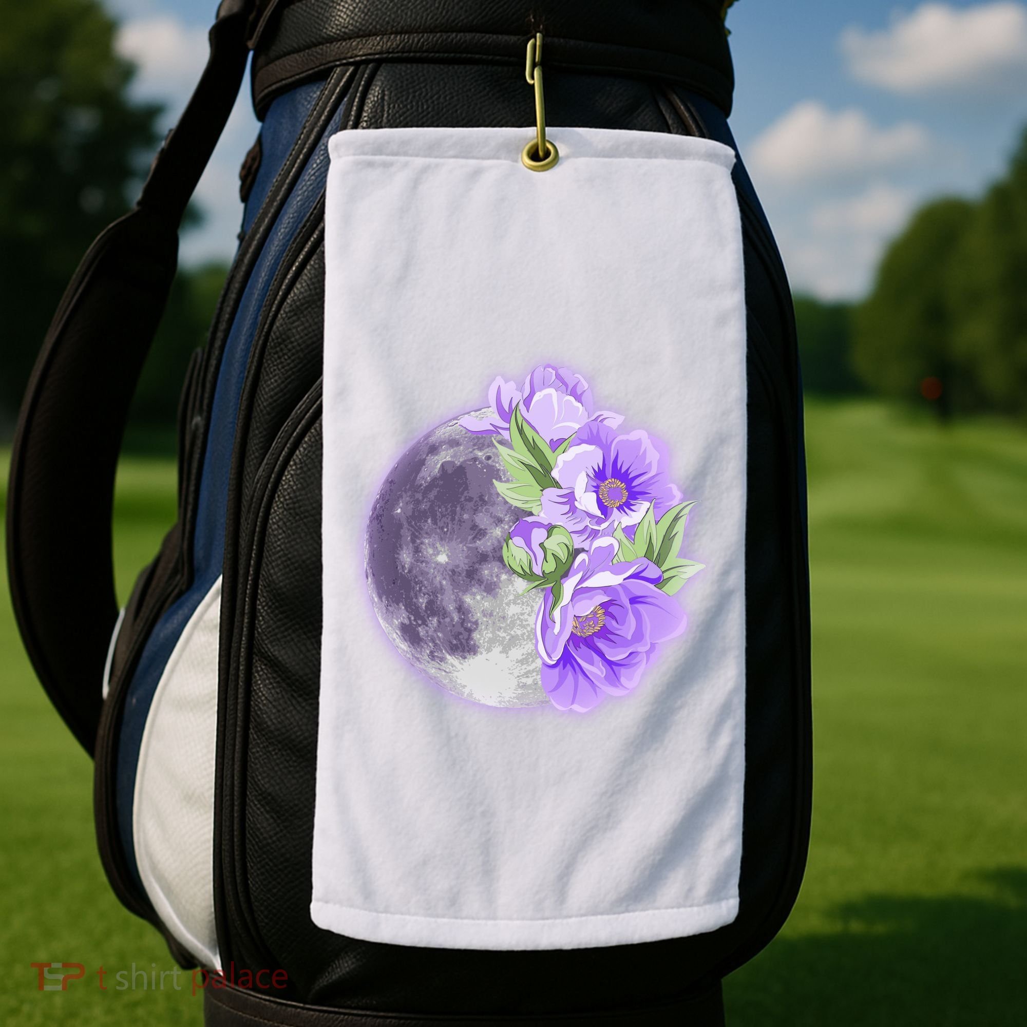 Purple Peonies Flowers Full Moon Golf Towel