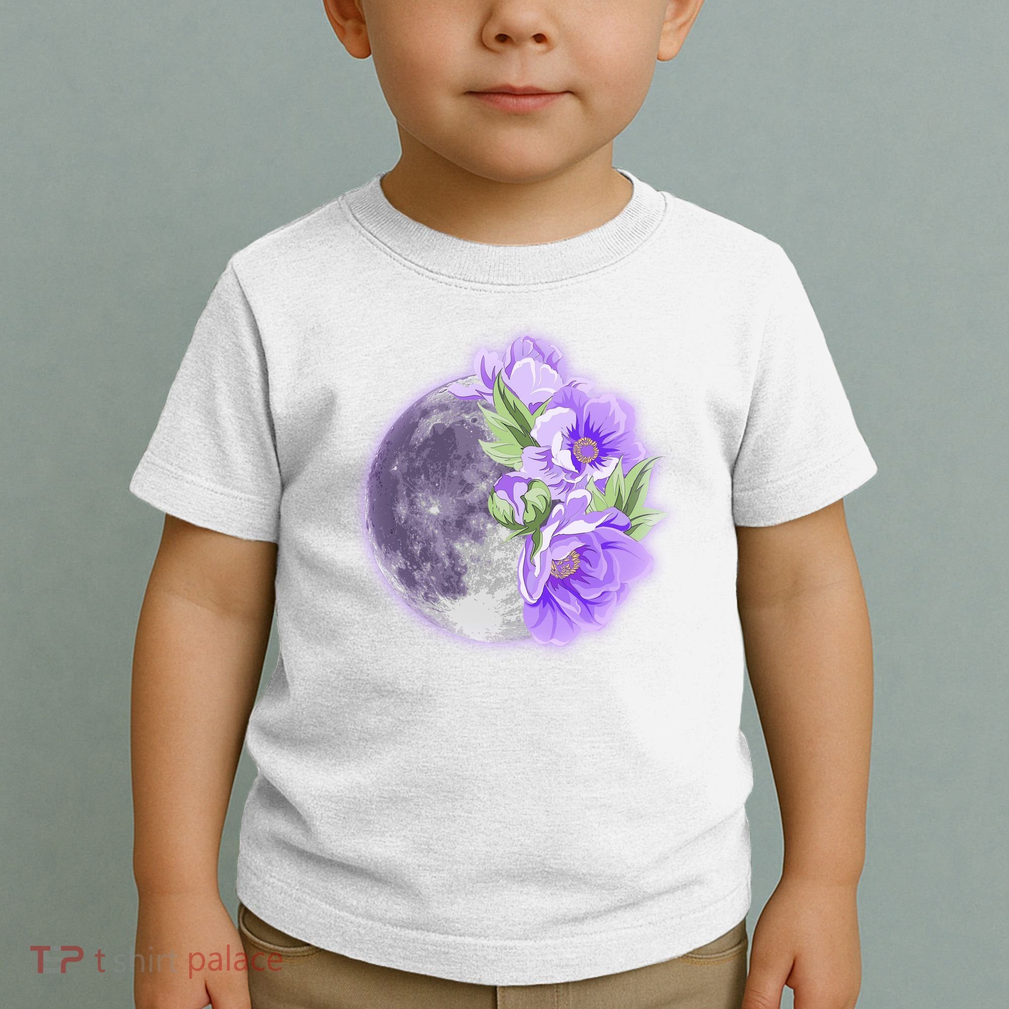 Purple Peonies Flowers Full Moon Toddler T-Shirt
