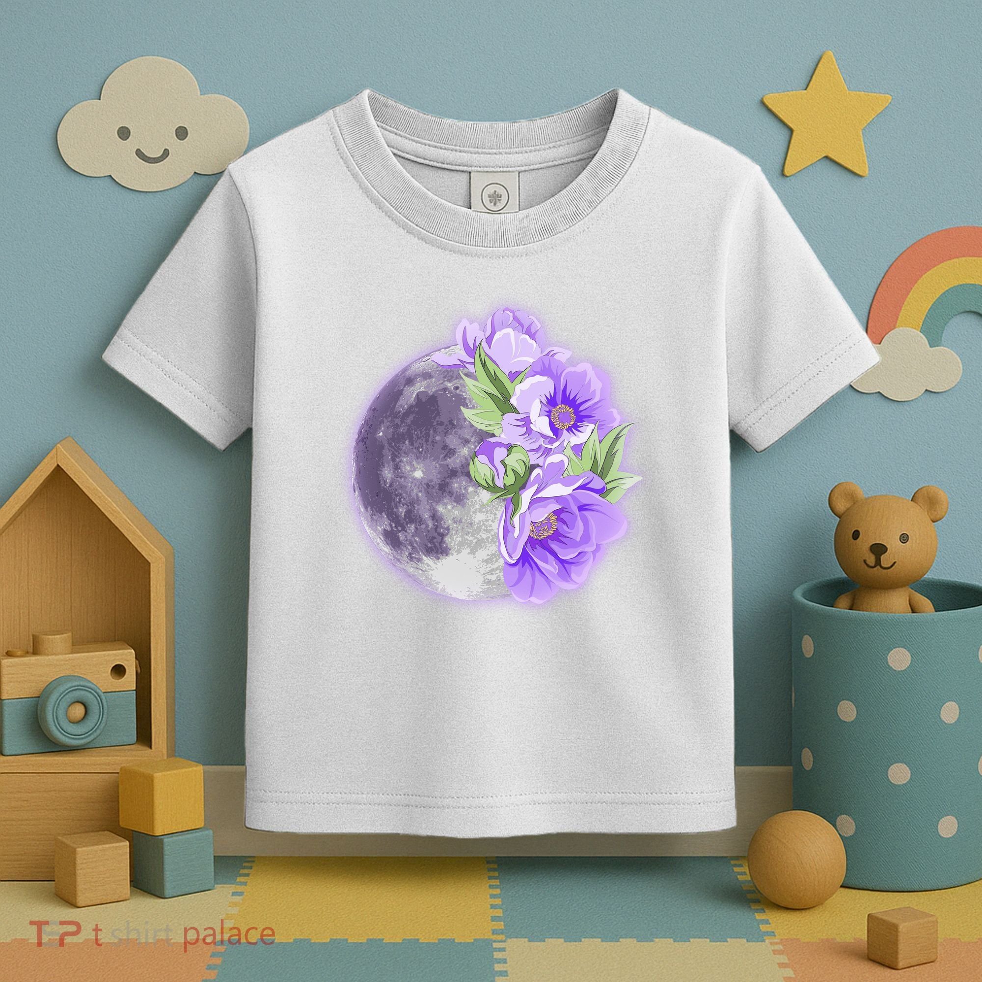 Purple Peonies Flowers Full Moon Toddler T-Shirt