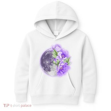 Purple Peonies Flowers Full Moon Kids Hoodie