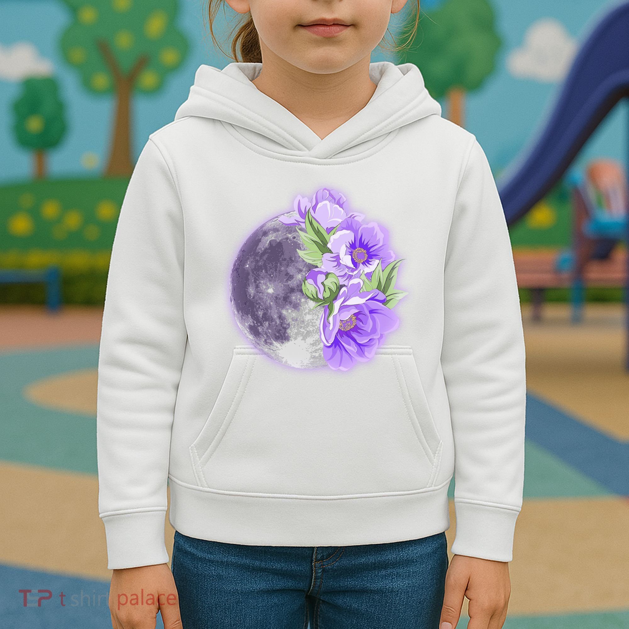 Purple Peonies Flowers Full Moon Kids Hoodie