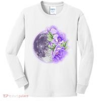 Purple Peonies Flowers Full Moon Kids Long Sleeve Shirt thumb 0