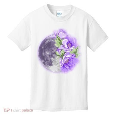 Purple Peonies Flowers Full Moon Kids T-Shirt