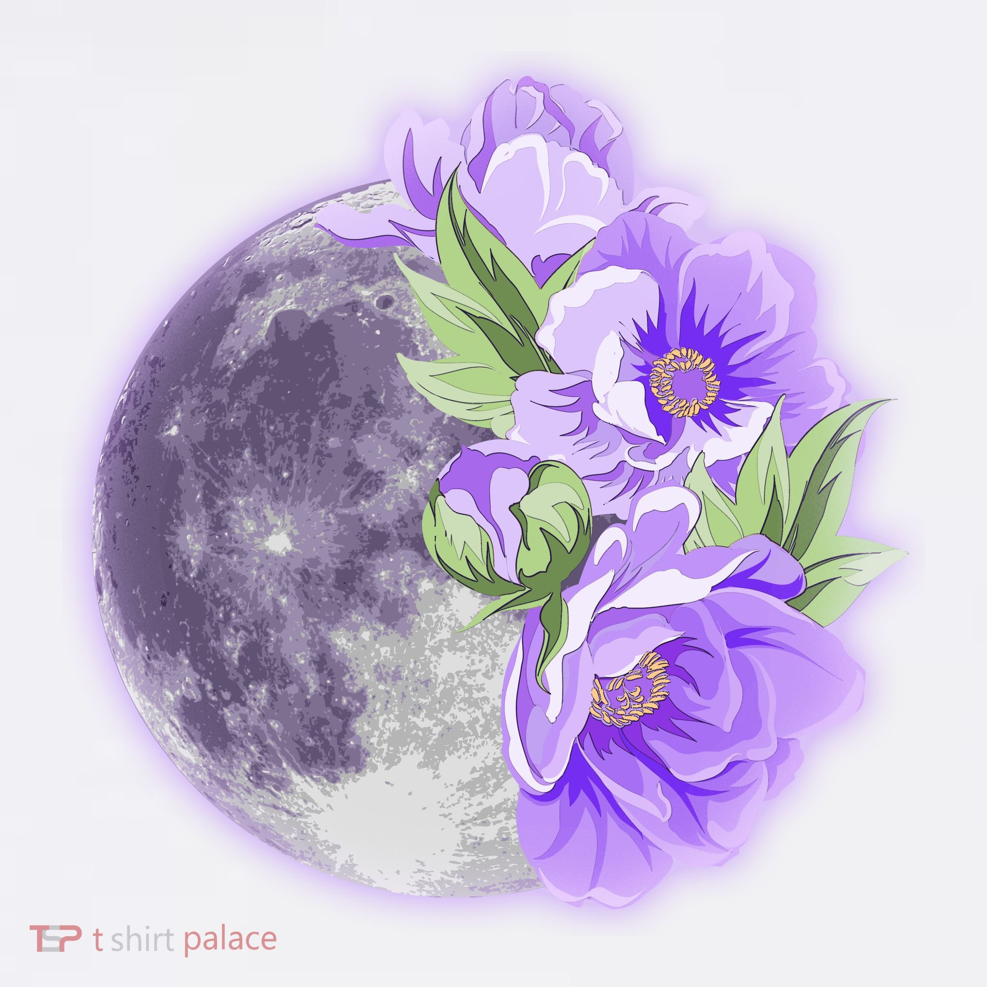 Purple Peonies Flowers Full Moon Kids T-Shirt