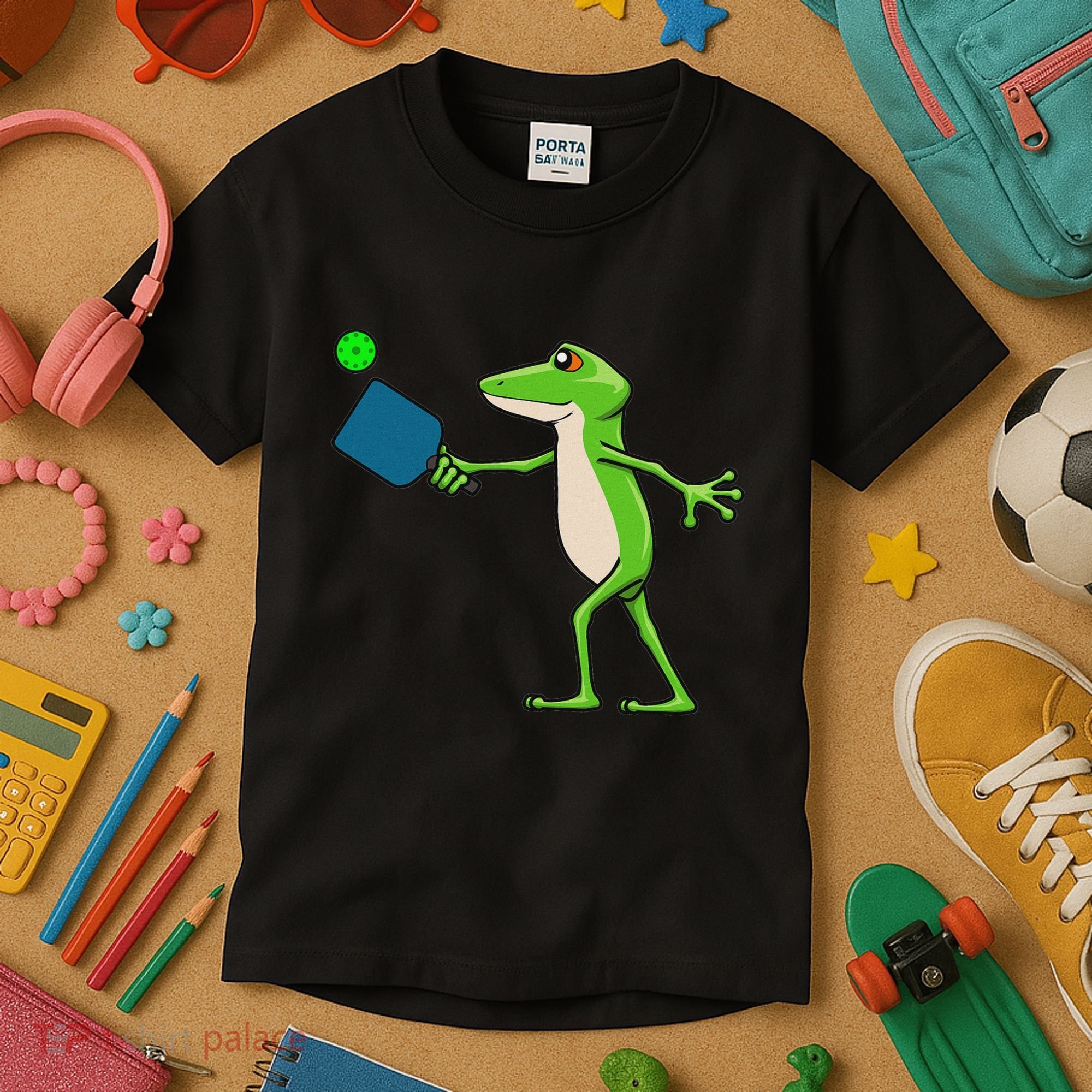 Pickleball Player Frog Cute Animal Sports Kids T-Shirt