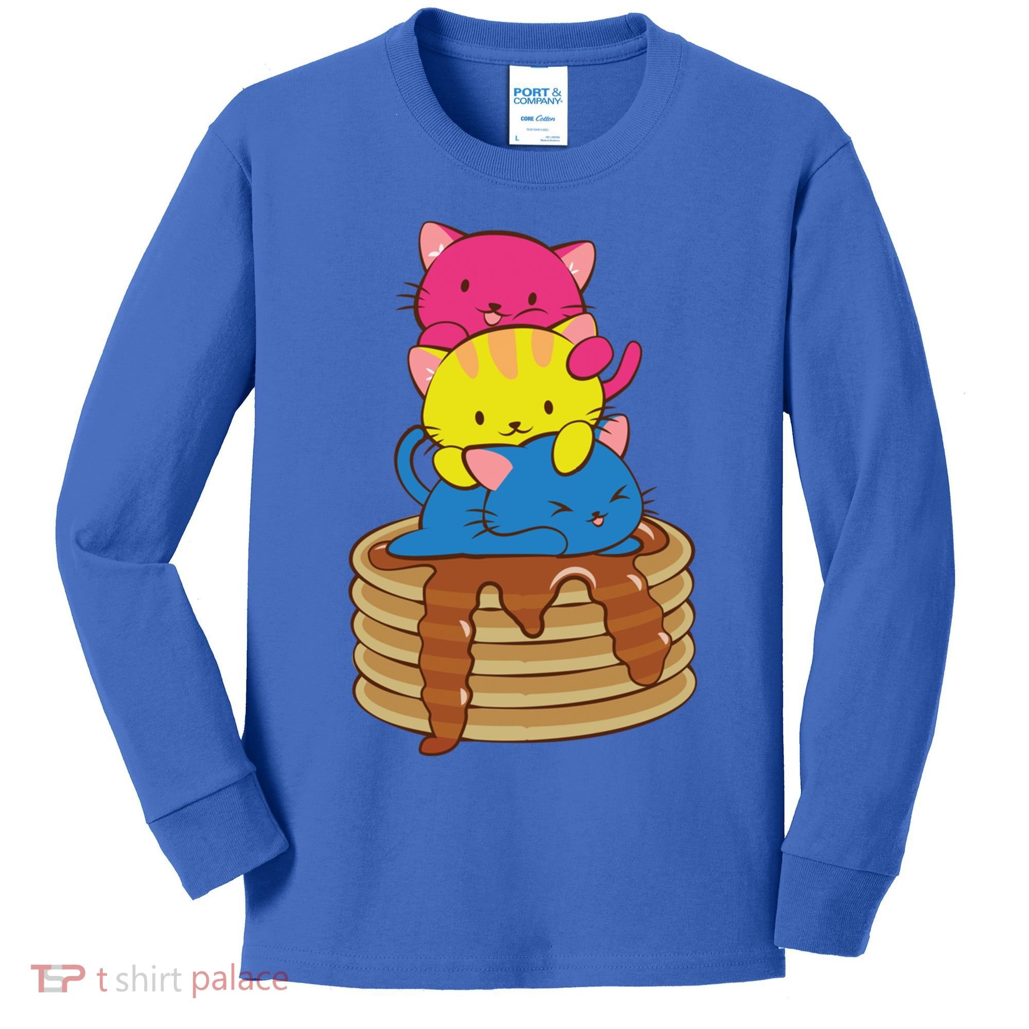 Pansexual Pride Flag Cute Lgbtq Pan Pride Kawaii Cat Gift Kids Long Sleeve Shirt