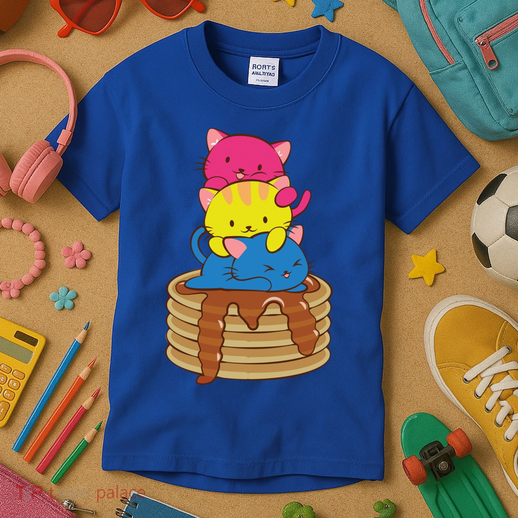 Pansexual Pride Flag Cute Lgbtq Pan Pride Kawaii Cat Gift Kids T-Shirt