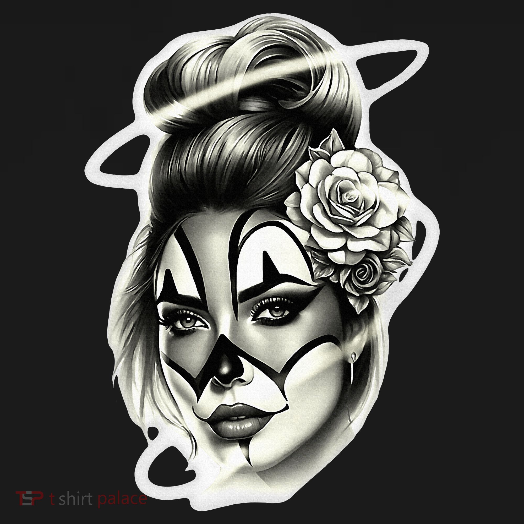 Payasa Pretty Girl X Chicano Clown Girl X Rose Blackwork T-Shirt