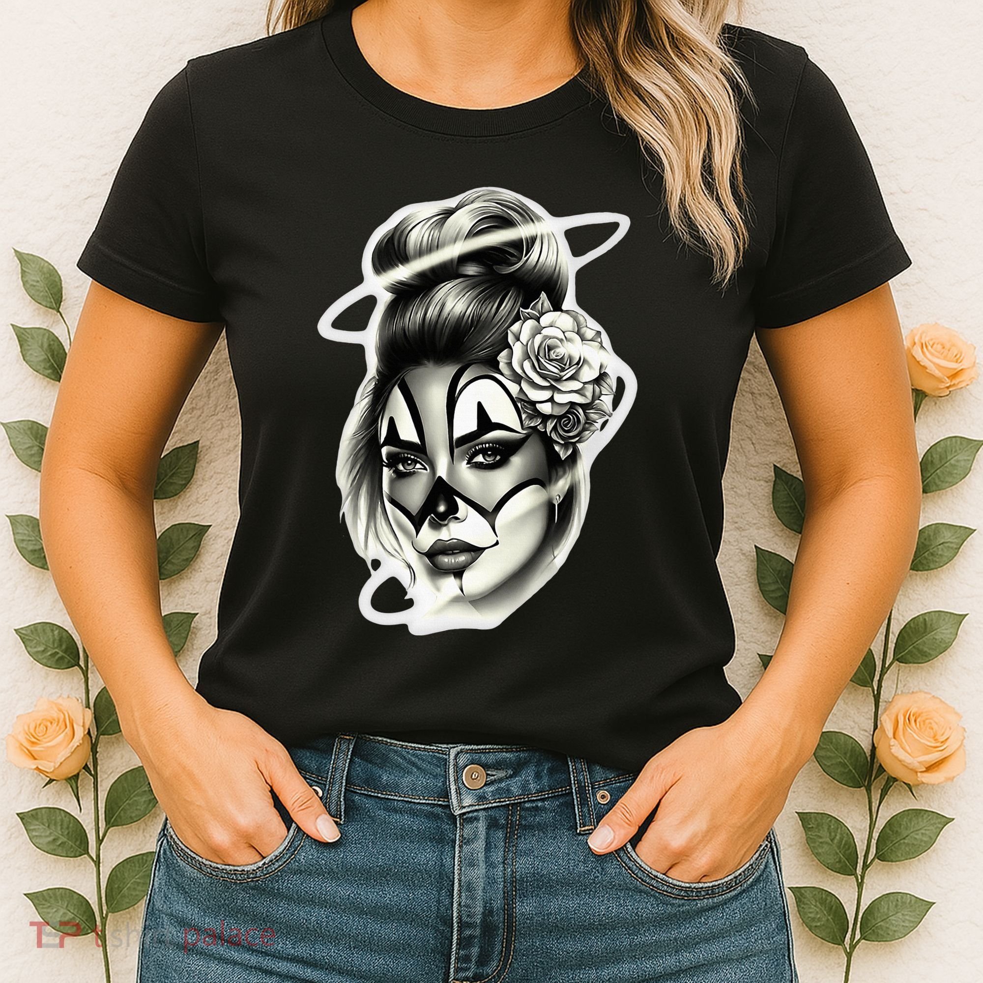 Payasa Pretty Girl X Chicano Clown Girl X Rose Blackwork Women's T-Shirt
