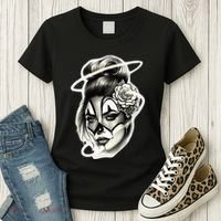 Payasa Pretty Girl X Chicano Clown Girl X Rose Blackwork Women's T-Shirt thumb 3