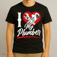 Plumbing Plumber Girlfriend Wife Heart I Love My Plumber T-Shirt thumb 3