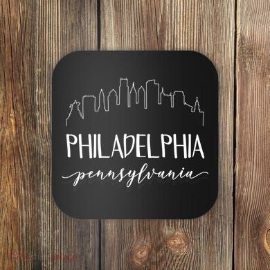 Philadelphia Pennsylvania Gift Skyline Calligraphy Gift Coaster