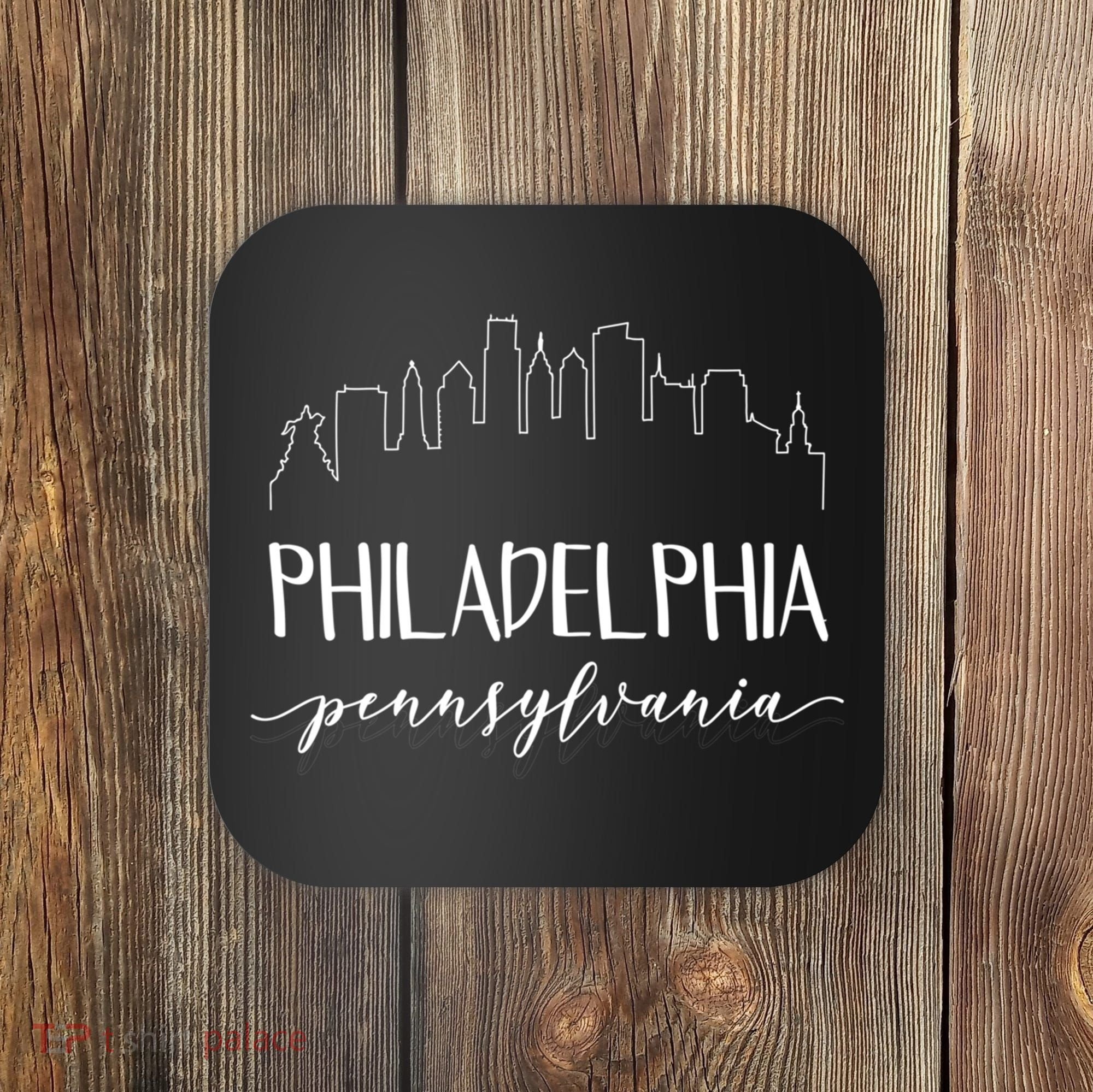 Philadelphia Pennsylvania Gift Skyline Calligraphy Gift Coaster