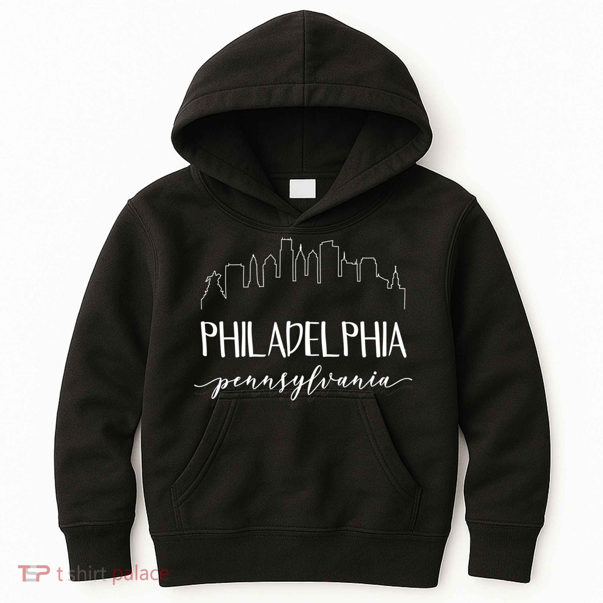 Philadelphia Pennsylvania Gift Skyline Calligraphy Gift Kids Hoodie