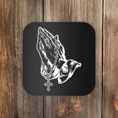 Pray Praying Hands Rosary Cross Coaster
