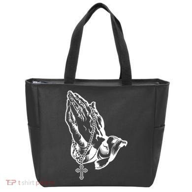 Pray Praying Hands Rosary Cross Tote Bag