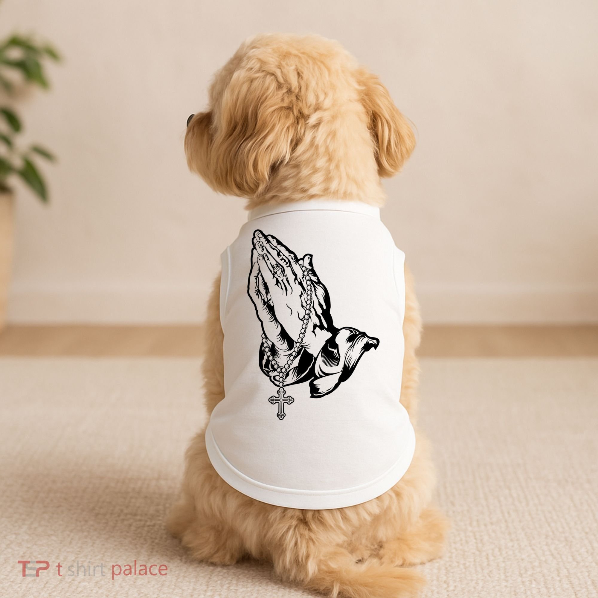 Pray Praying Hands Rosary Cross Doggie Tank