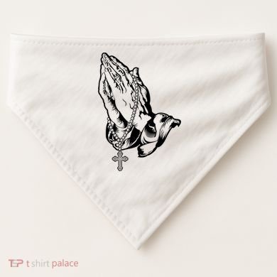 Pray Praying Hands Rosary Cross USA-Made Doggie Bandana
