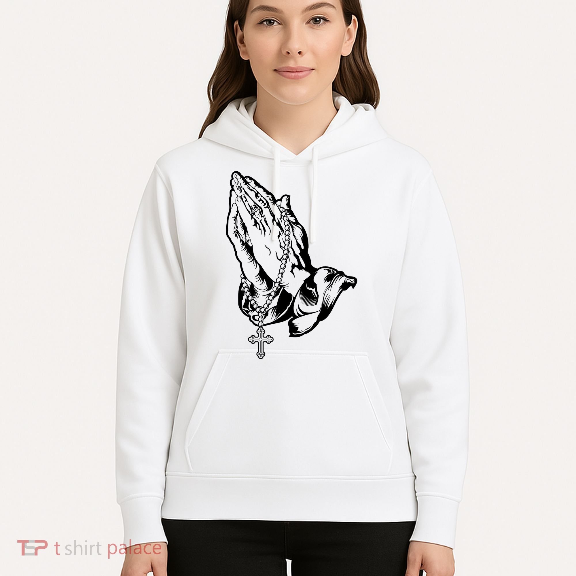 Pray Praying Hands Rosary Cross Hoodie