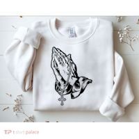 Pray Praying Hands Rosary Cross Sweatshirt thumb 2