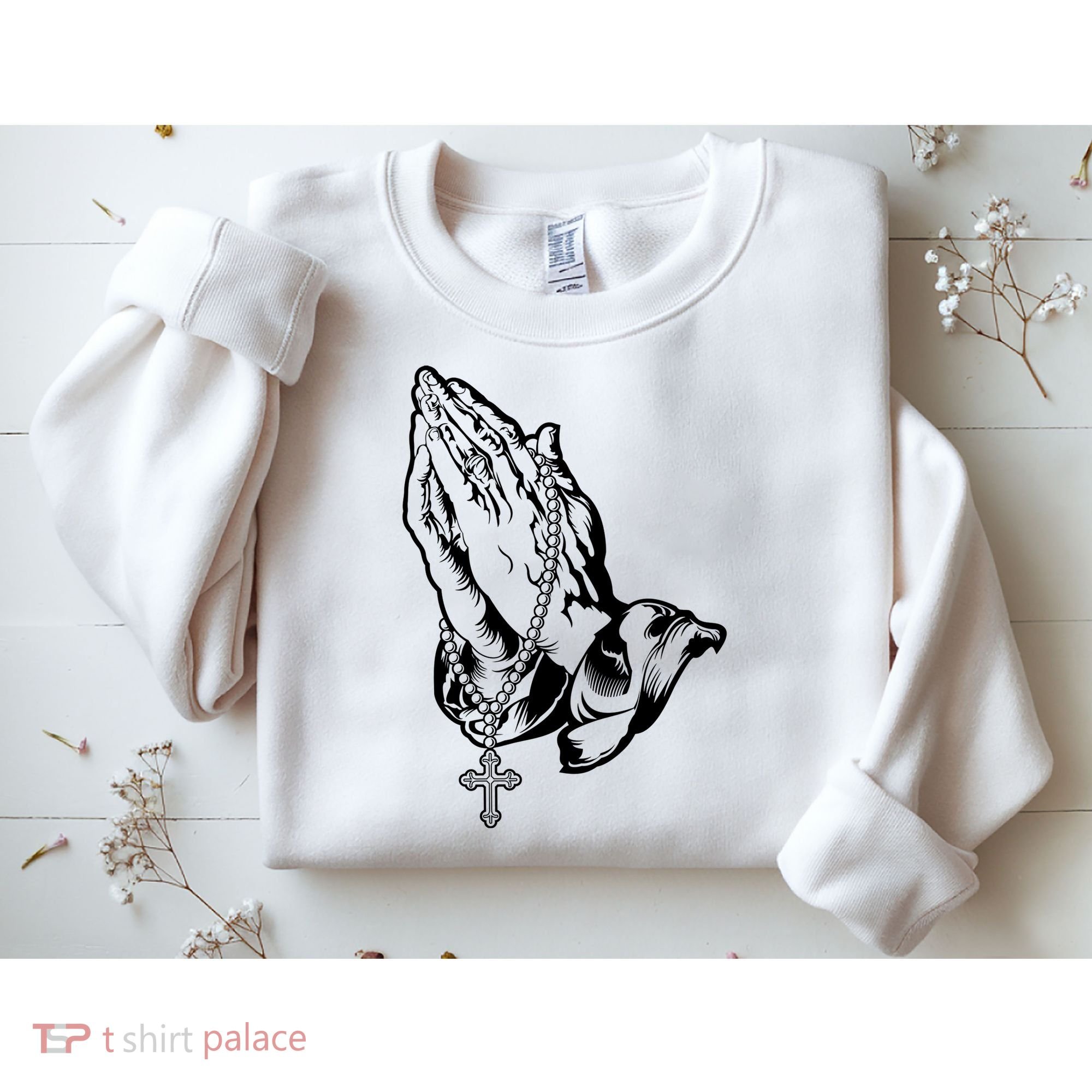 Pray Praying Hands Rosary Cross Sweatshirt