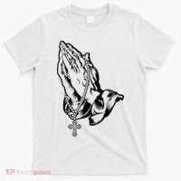 Pray Praying Hands Rosary Cross T-Shirt thumb 0