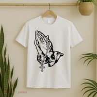Pray Praying Hands Rosary Cross T-Shirt thumb 2