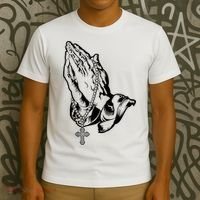 Pray Praying Hands Rosary Cross T-Shirt thumb 3