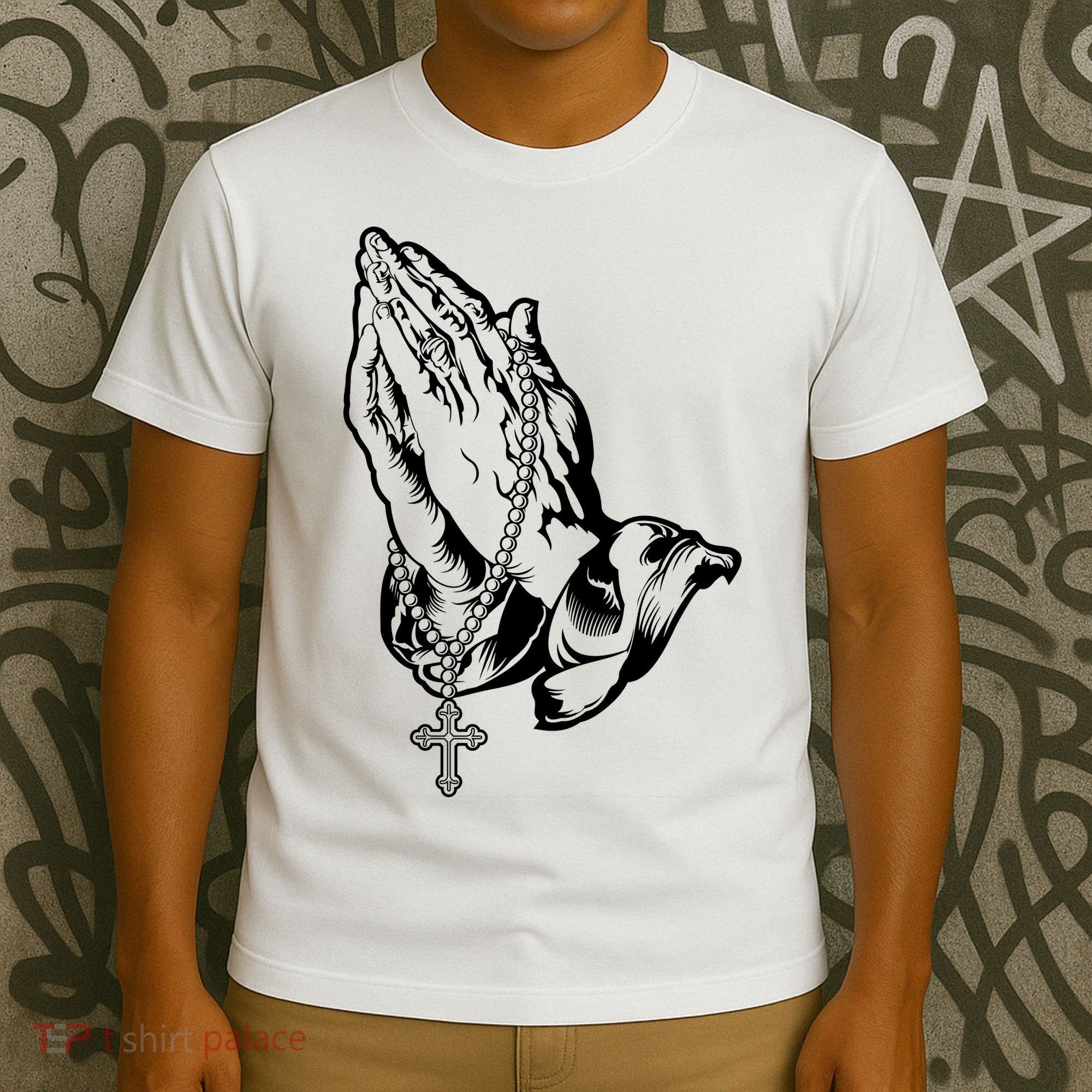 Pray Praying Hands Rosary Cross T-Shirt