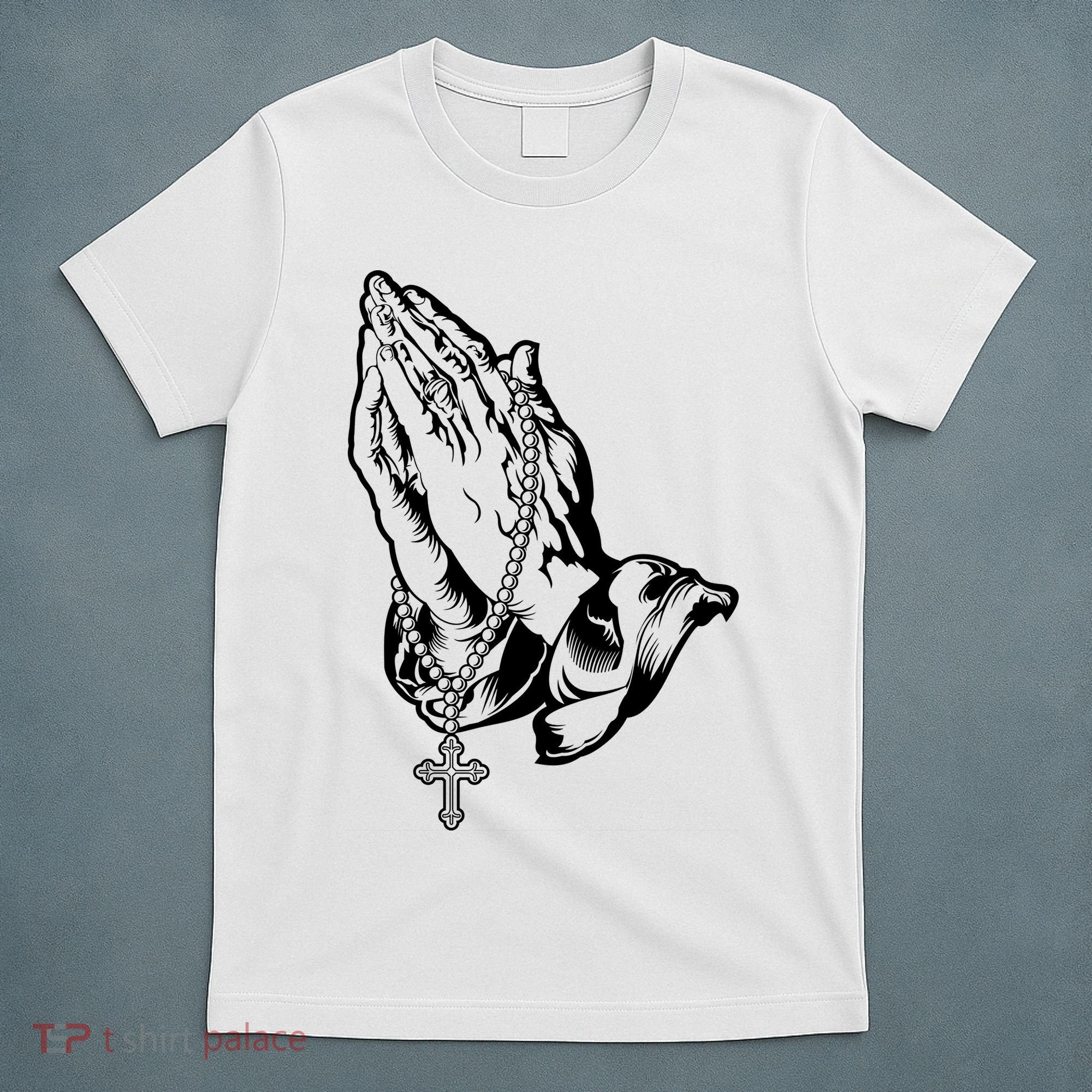 Pray Praying Hands Rosary Cross T-Shirt