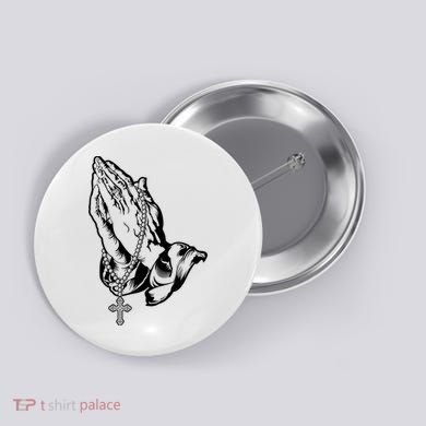 Pray Praying Hands Rosary Cross Button