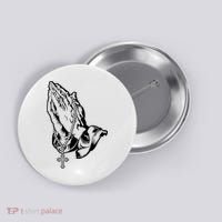 Pray Praying Hands Rosary Cross Button thumb 0