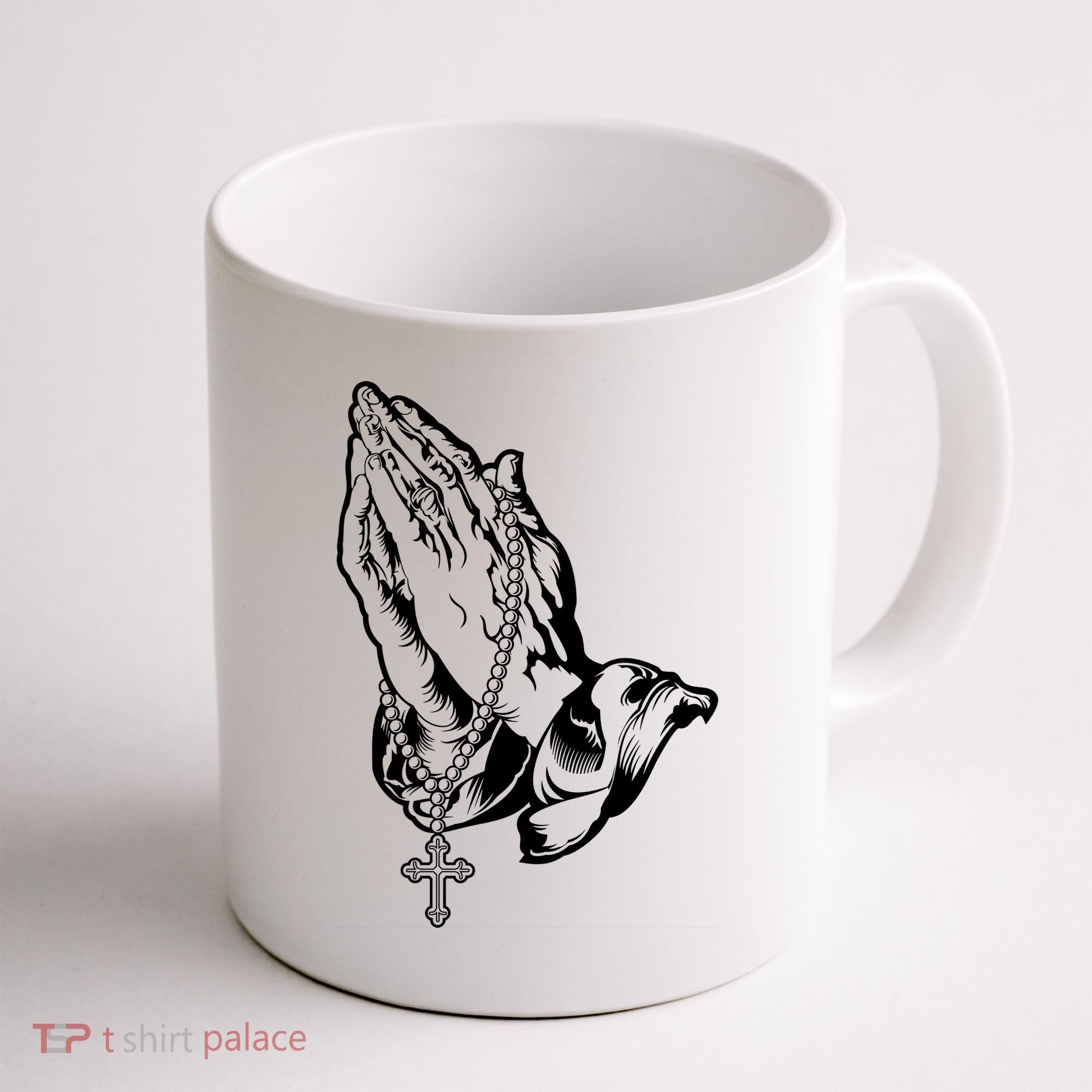 Pray Praying Hands Rosary Cross Coffee Mug
