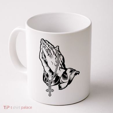 Pray Praying Hands Rosary Cross Coffee Mug