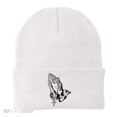 Pray Praying Hands Rosary Cross Beanie