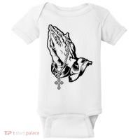 Pray Praying Hands Rosary Cross Baby Bodysuit thumb 0