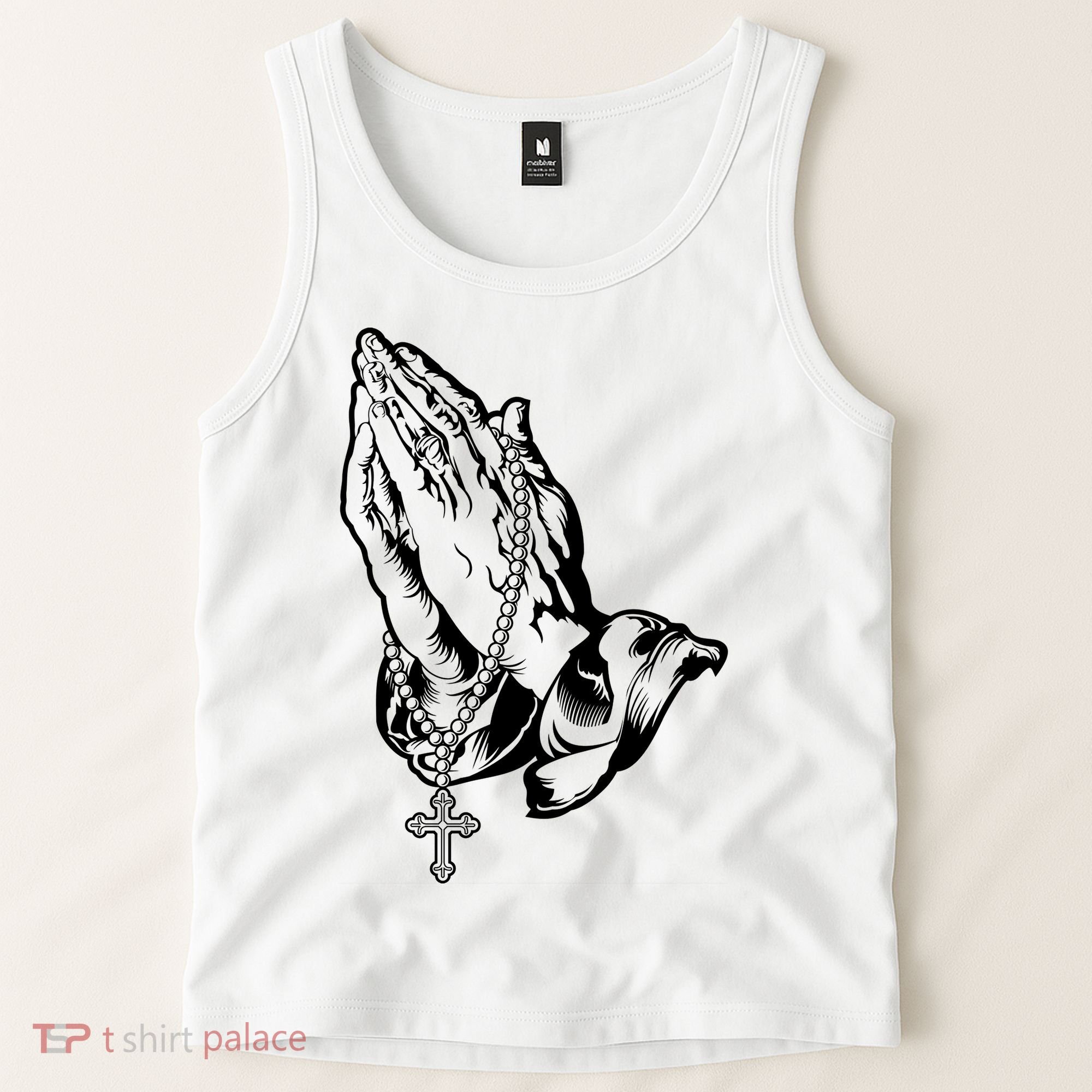 Pray Praying Hands Rosary Cross Tank Top