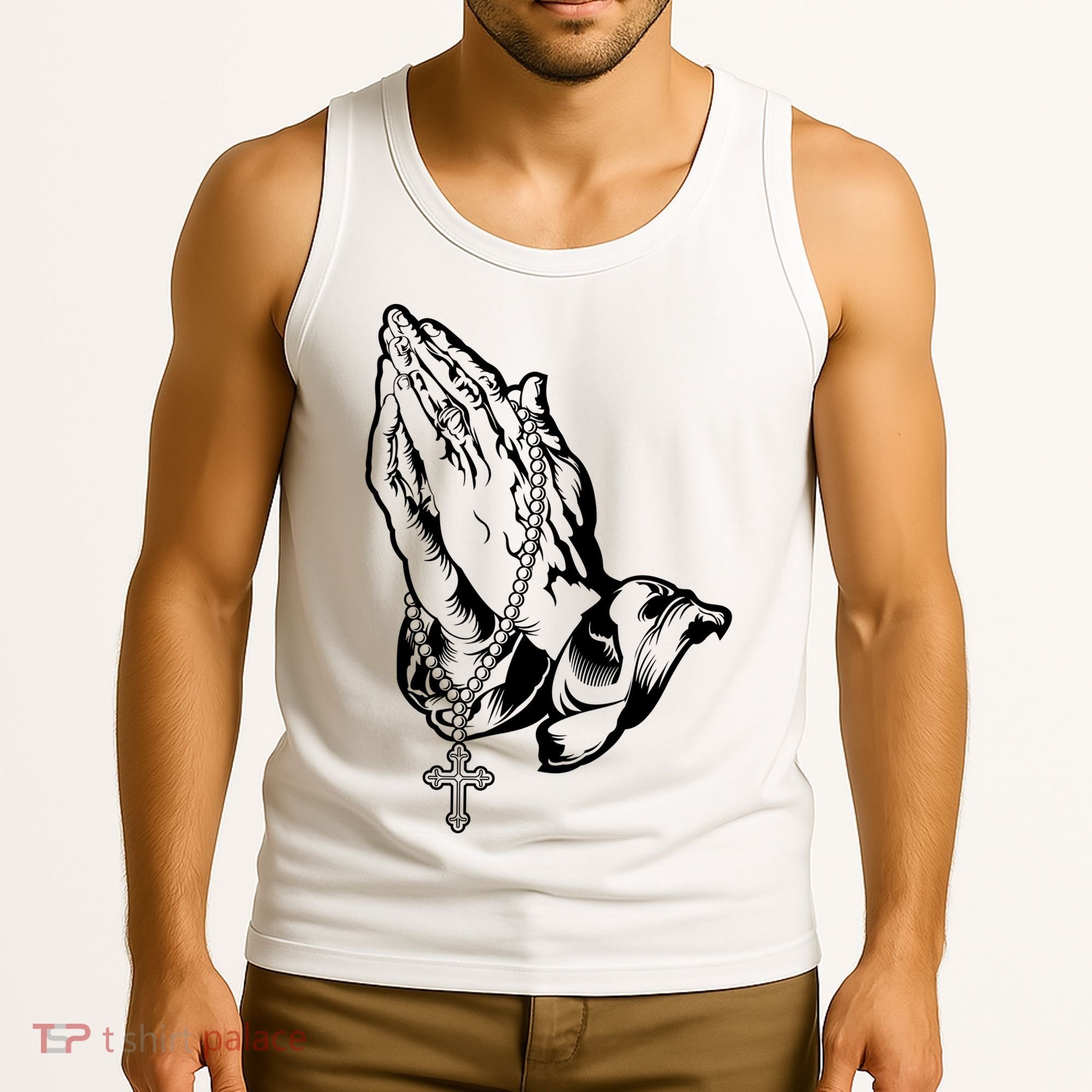 Pray Praying Hands Rosary Cross Tank Top