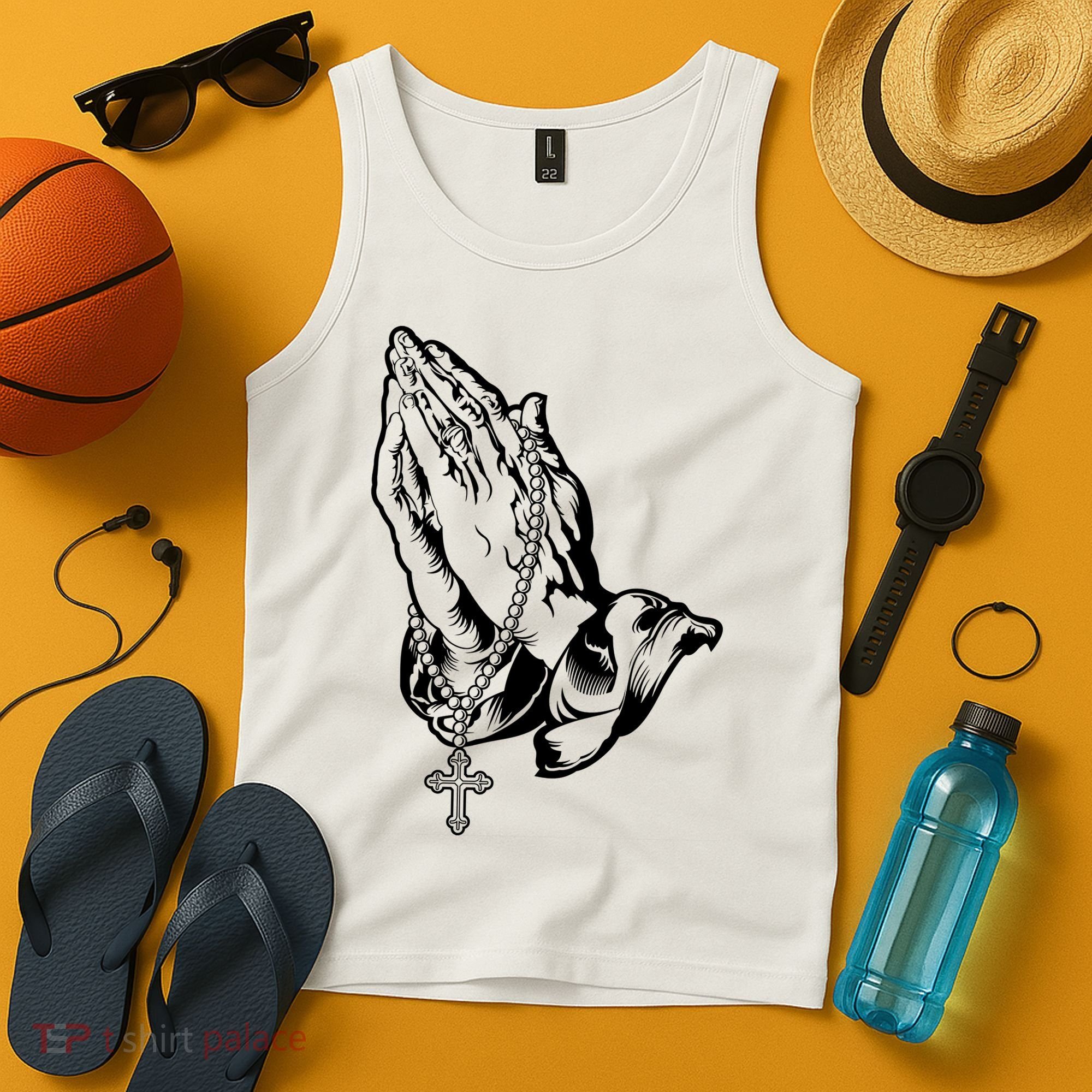 Pray Praying Hands Rosary Cross Tank Top