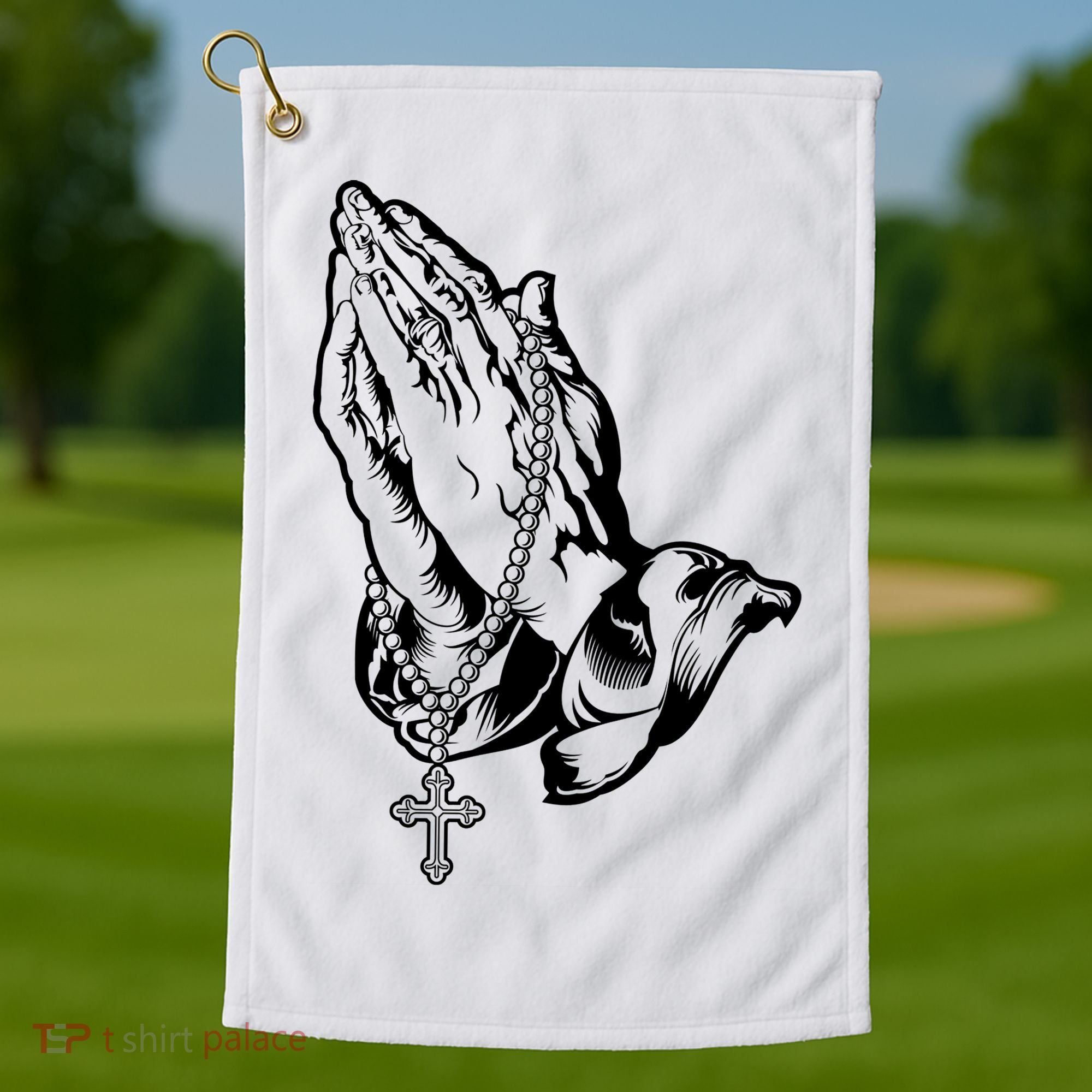 Pray Praying Hands Rosary Cross Golf Towel