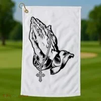 Pray Praying Hands Rosary Cross Golf Towel thumb 1