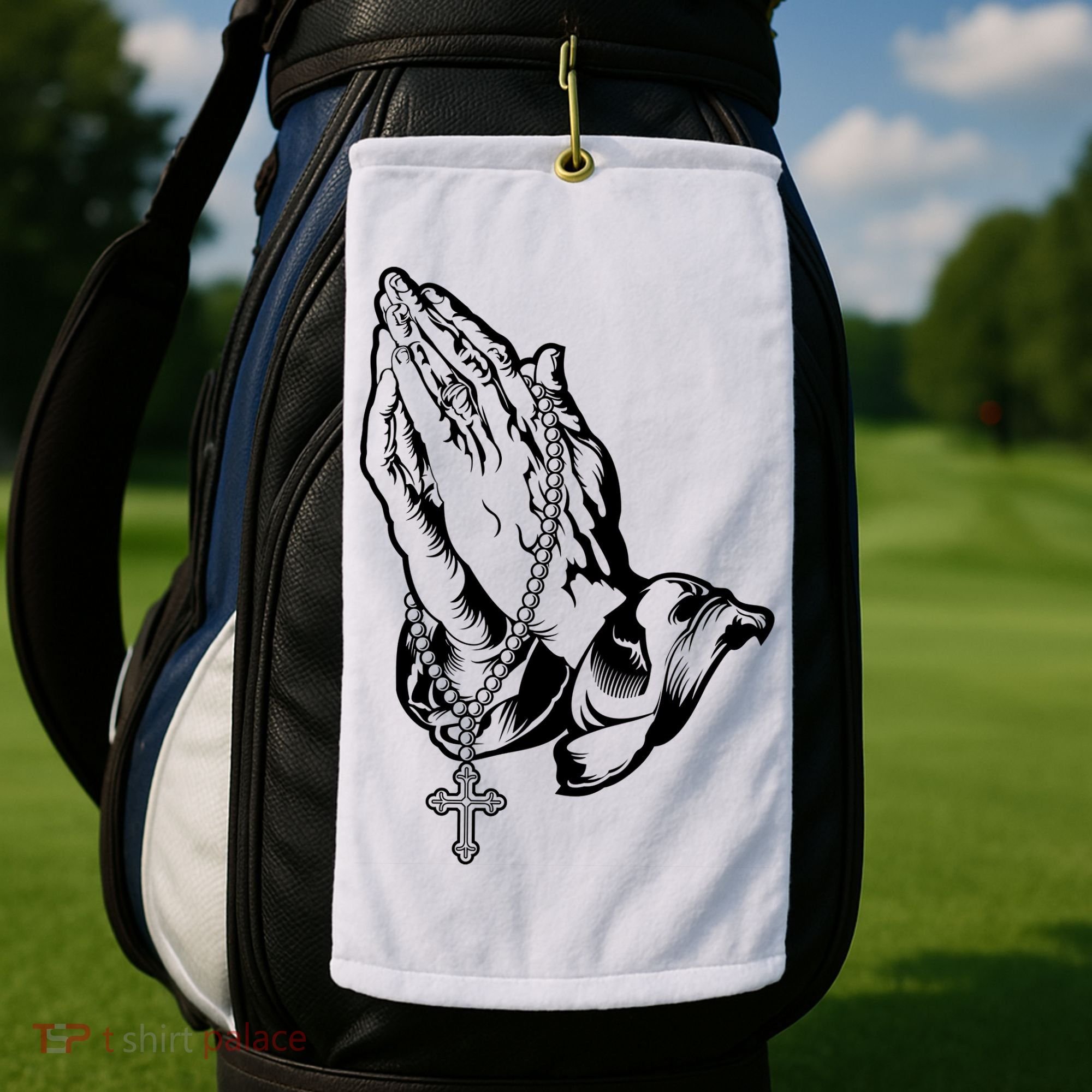 Pray Praying Hands Rosary Cross Golf Towel