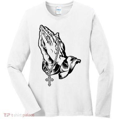Pray Praying Hands Rosary Cross Women's Long Sleeve Shirt