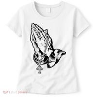Pray Praying Hands Rosary Cross Women's T-Shirt thumb 0