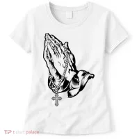 Pray Praying Hands Rosary Cross Women's T-Shirt thumb 0