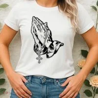 Pray Praying Hands Rosary Cross Women's T-Shirt thumb 2