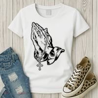 Pray Praying Hands Rosary Cross Women's T-Shirt thumb 3