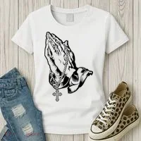 Pray Praying Hands Rosary Cross Women's T-Shirt thumb 3